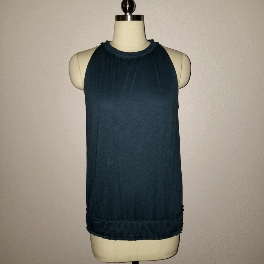 Indigenous Prussian Blue Pleated sleeveless top